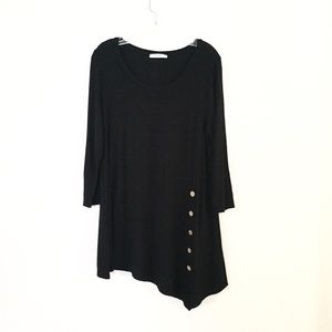 EMERALD Asymmetrical Button Detail Black Tunic 1X